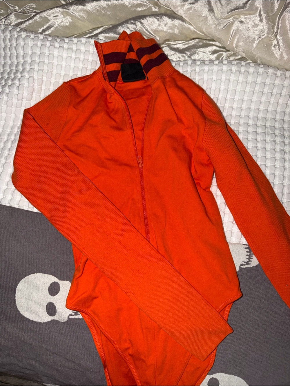 Women's Long Sleeve Zip-Front Orange Bodysuit